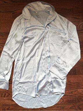 SKIMS Light Blue Satin Button-Up Pajama Top